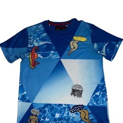 Ron Bass T- Shirt Mens Medium Blue Aquatic Print Mermaid Seahorse Woman Ocean