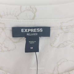 Express Men’s Relaxed Fit T Shirt White Beige Floral Print Size M Cotton