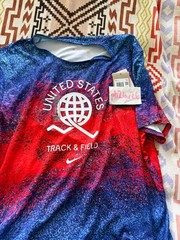 Nike USA Miler DRI-FIT Short Sleeve Running Shirt Red White Blue FJ3411-635 XXL