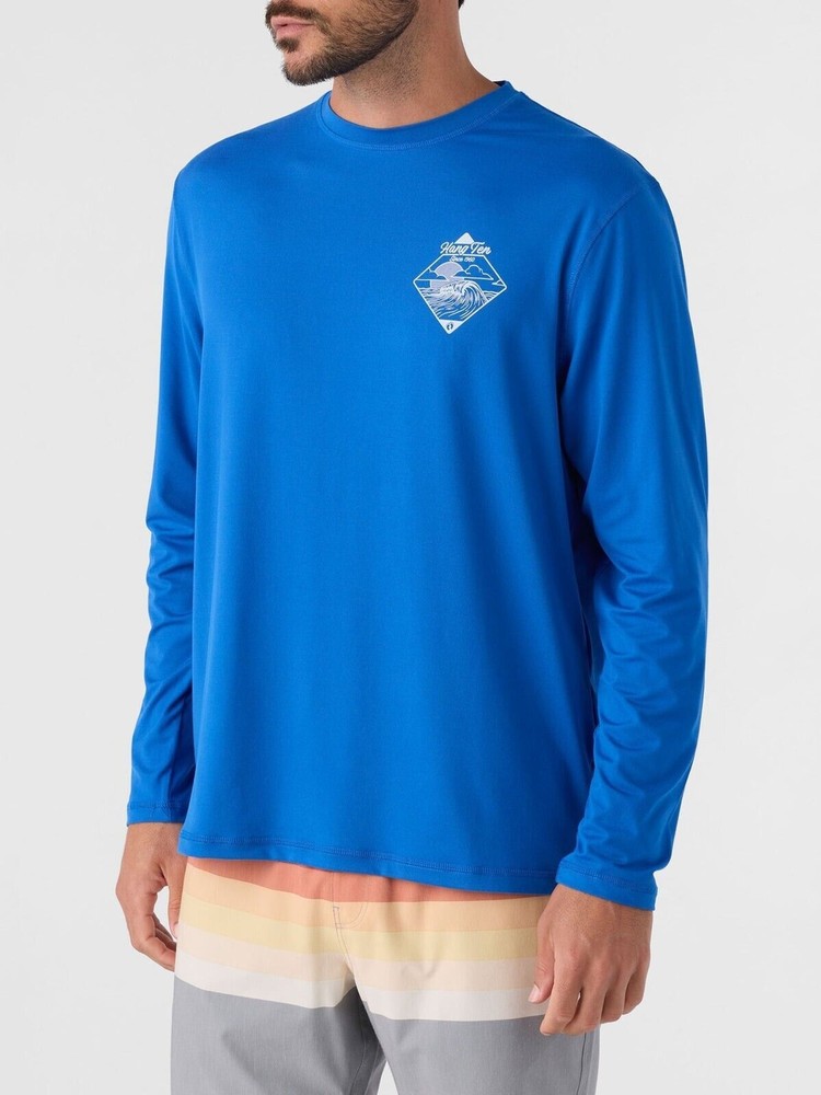 Hang Ten Men’s Tidal Long Sleeve Sun Tee UPF 50+ Soft Feel Stretch Blue Size L