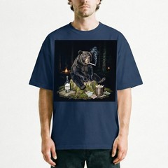 Funny Bear Smoking T-Shirt Bad Habits Forest Wildlife Meme Graphic Tee