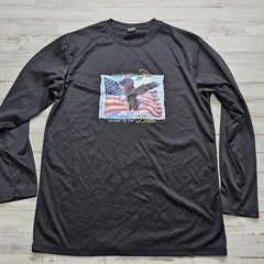 Retro Land of the Free Home of the Brave Long Sleeve Shirt Wicking Sz L Black