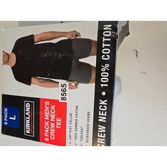 Kirkland Signature Crew Neck Tee Shirts Men Large Black 6 Pack Cotton Tagless