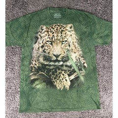 The Mountain Leopard Graphic T-Shirt XL Green Tie Dye Carol Cavalaris Big Cat T