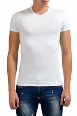 Versace Collection Men’s White Stretch V-Neck Short Sleeve T-Shirt US S IT M