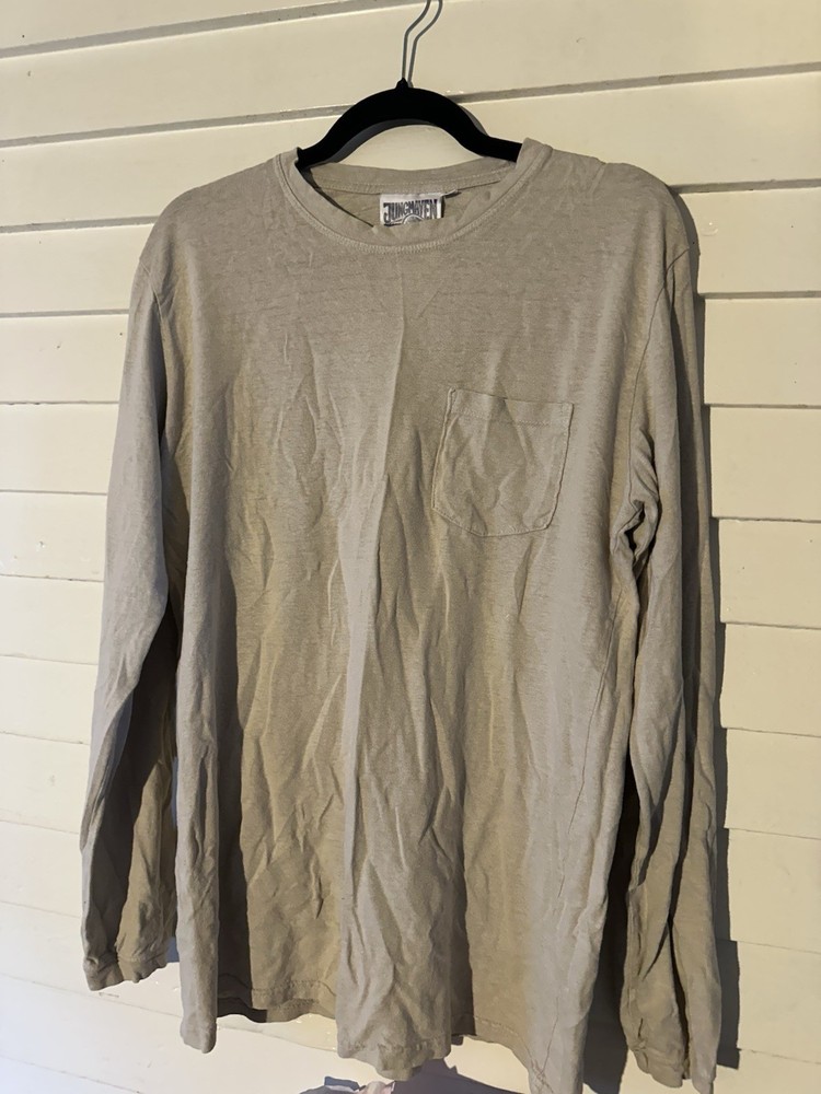 Jungmaven Long Sleeve T Shirt Men M Beige Hemp Organic Cotton Pocket Sustainable
