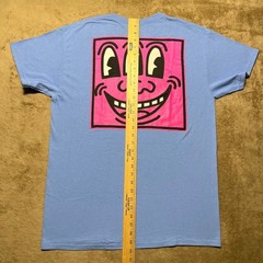 Keith Haring Graphic T Shirt Mens L Blue Pink Three Eyed Face Pop Art Tee