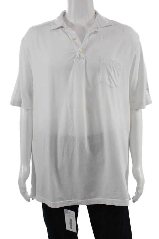 Peter Millar Mens White Polo Collared Short Sleeve 92% Cotton Stretch Size L