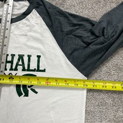 Anvil Graphic Tri Blend Tee Mens Medium White Black Raglan Long Sleeve Crew Neck