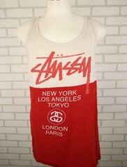 Stussy World Tour Tank Top T-Shirt M 40″ Chest READ Bleached Spots Hole Cracking