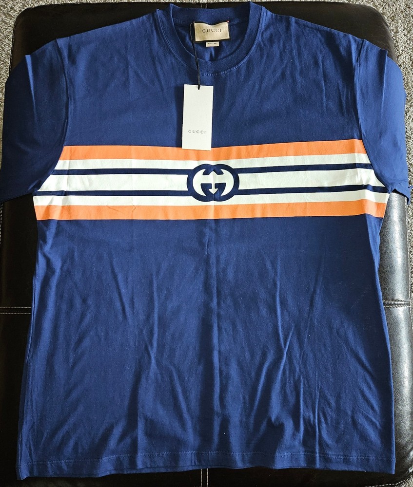 Authentic GUCCI Jumbo GG New w/Tag Blue, peach orange and white 2Xl T-shirt