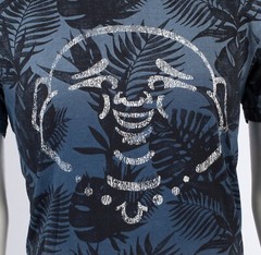 $89 TRUE RELIGION Indigo BUDDHA FACE Hawaiian Floral Graphic T-shirt NWT