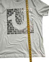 NWT True Religion Brand Script All Over Silver Foil Graphic White Shirt Size L