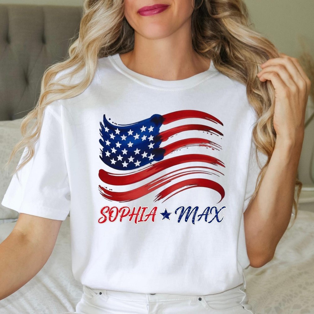 Custom Patriotic Couple Shirt, American Flag Couple Tee, Matching 4th Of July