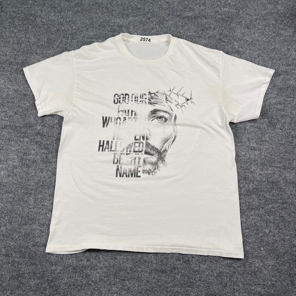 Vintage Y2k Christian Jesus Our Father Lord’s Prayer Shirt Large 21×26 White
