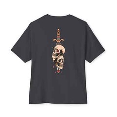 Mens Oversized T-Shirt Skull Dagger Back Print Streetwear Graphic Baggy White