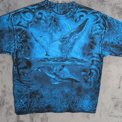 Ocean Whales Shirt Adult 2XL XXL Blue Graphic All Over Screen Print Mens