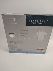 Perry Ellis Mens White Crew Neck T-Shirts 3 Pack Medium Cotton Blend New Sealed