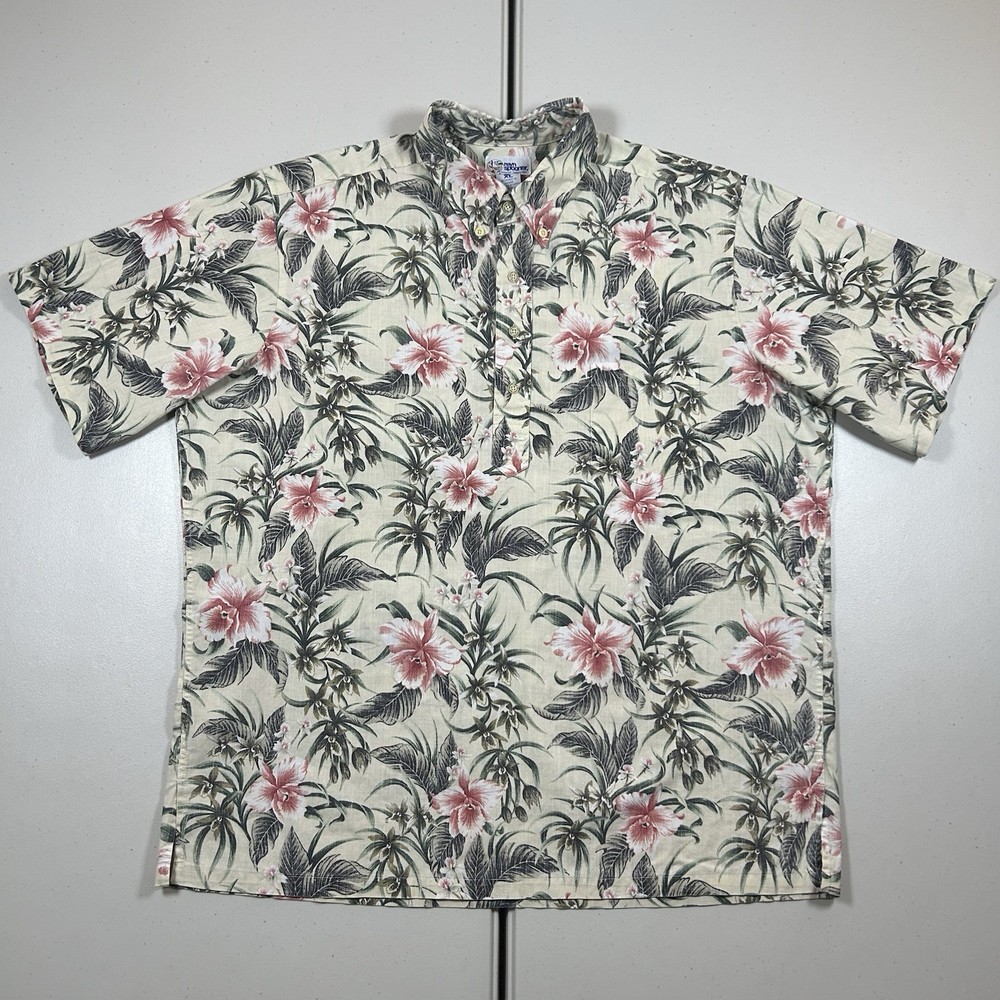 Vintage Reyn Spooner Hawaiian Shirt Quarter Button Up Men’s Size XL Flowers AOP
