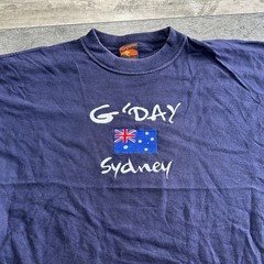 Vintage Kangaroo T-Shirt Australia Gday Sydney Embroidered Blue Mens Large