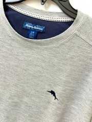 Tommy Bahama Shirt Mens Large Gray Long Sleeve Marl Knit Marlin Logo Pullover