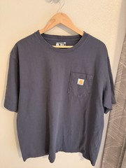Carhartt Shirt Mens XL Blue Short Sleeve Casual Logo Workwear Loose Fit western