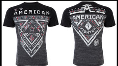 AMERICAN FIGHTER Heather Grey Black CROSSROADS CAMO Athletic Graphic T-shirt NWT