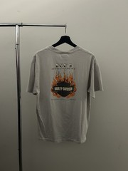 Vintage 00s Harley Davidson Old English Spellout Logo Flame Shirt Large Gray 07