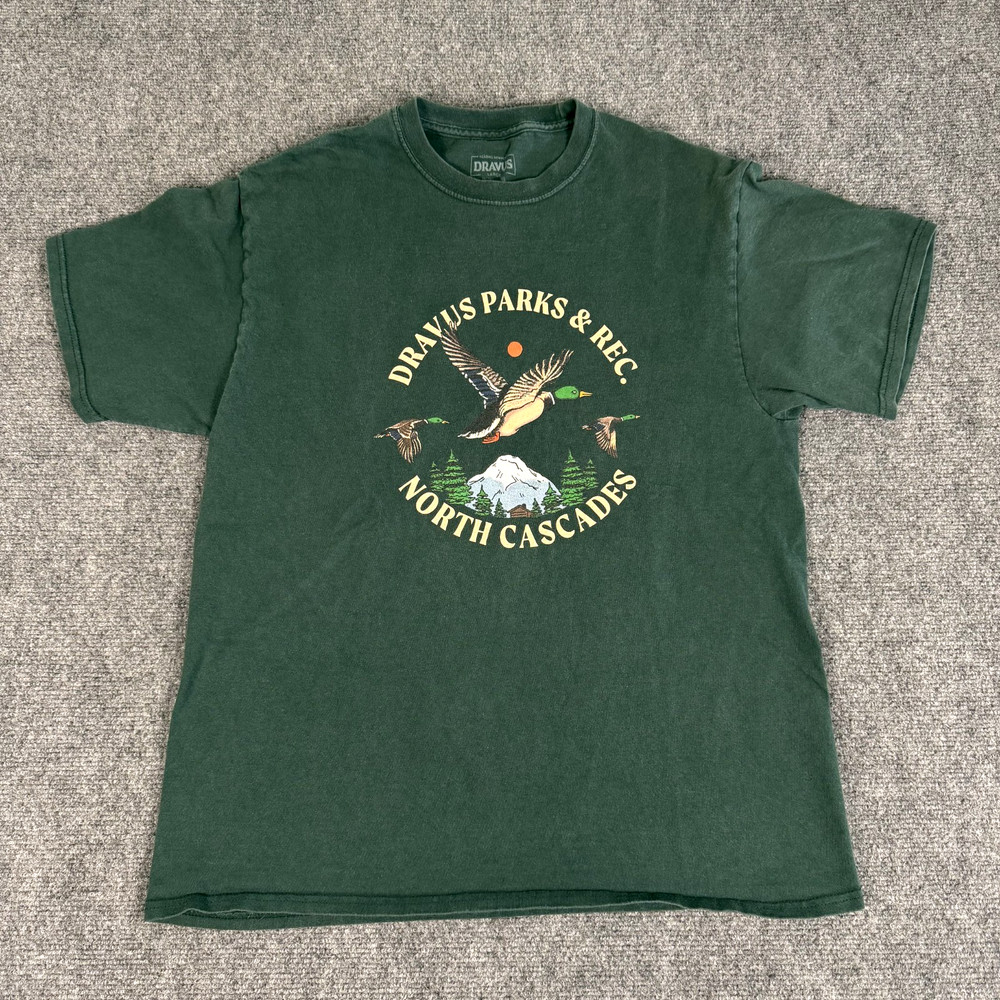 Dravus Shirt Mens Large Green North Cascades Parks Rec Duck Graphic Outdoors Tee