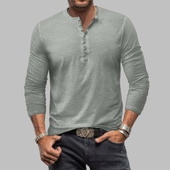 Men Tie Dye Long Sleeve Buttons Tops Blouse Solid V-Neck Casual T-Shirt Tee