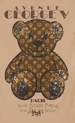 Avenue George V Paris Short Sleeves Beige T-shirt Rhinestone Golden Teddy bear