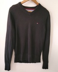 Tommy Hilfiger Men S Pima Cotton V-Neck Sweater Black Long Sleeve Knit Pullover