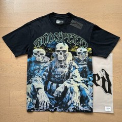 25/SS Godspeed Hip hop skeleton soldier print pattern Tee Washed Mens T-shirt
