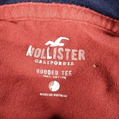 Hollister Shirt Mens Small Orange Blue Drawstring Logo Muff Pocket Hooded Tee