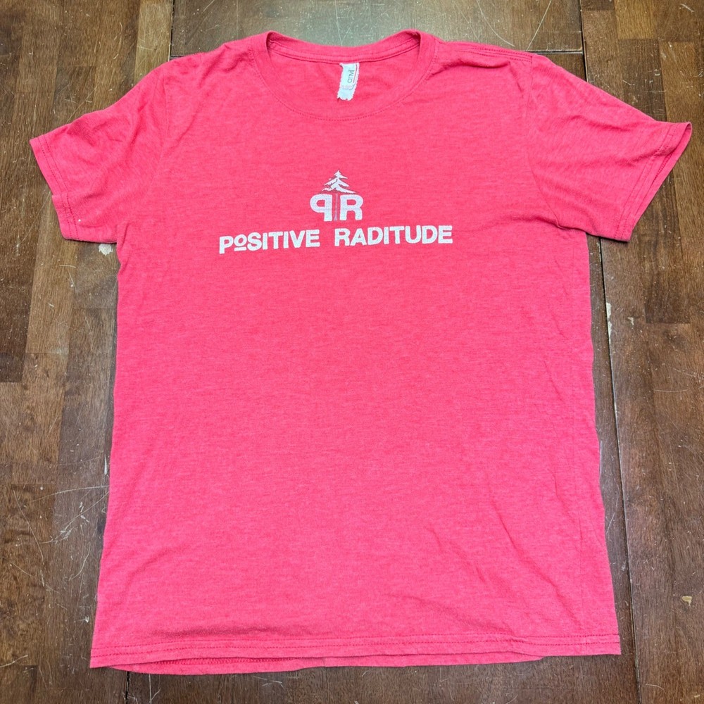 VTG Anvil T-Shirt Mens Small Red Positive Raditude Graphic Tri-Blend Paper Thin