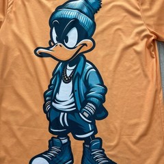 Duck T Shirt Mens XL Orange Cartoon Character Graphic Streetwear Tee Crew Neck