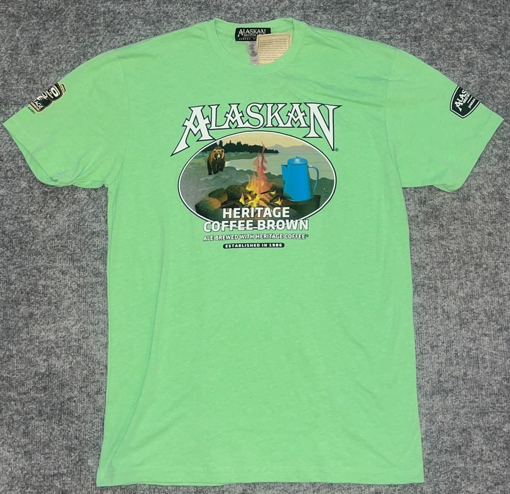 nwt ALASKAN BREWING COFFEE BROWN ALE TEE Alaska Heritage Coffee Beer L t-shirt