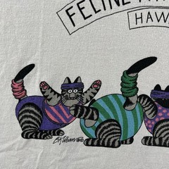 Vintage Crazy Shirts Feline Fitness Center Shirt Mens Large Cartoon Cats Hawaii