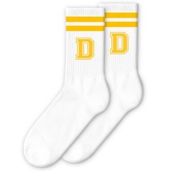 Golden Yellow Initial Stripes Socks with Letter D, Retro Athletic Style Socks…