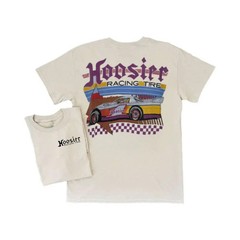 Hoosier Racing Tire T Shirt, Retro Race Car with Bold Checkered Flag Graphic, Vi
