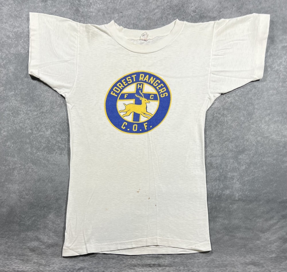 Vintage 50s Forest Rangers COF T-Shirt Size S Champion Running Man