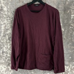 Vinci Pour L’Homme Size L Minimalist Pocket Casual T Shirt Burgundy Long Sleeve
