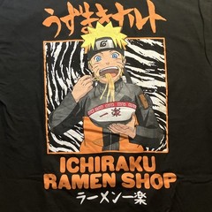 Naruto Men’s Black Graphic Print Crew Neck Short Sleeve Ichiraku Ramen T-Shirt L