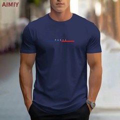 Summer Men’s T-shirt Top Casual Loose Fit Oversized T-shirt PARI Letter Pattern