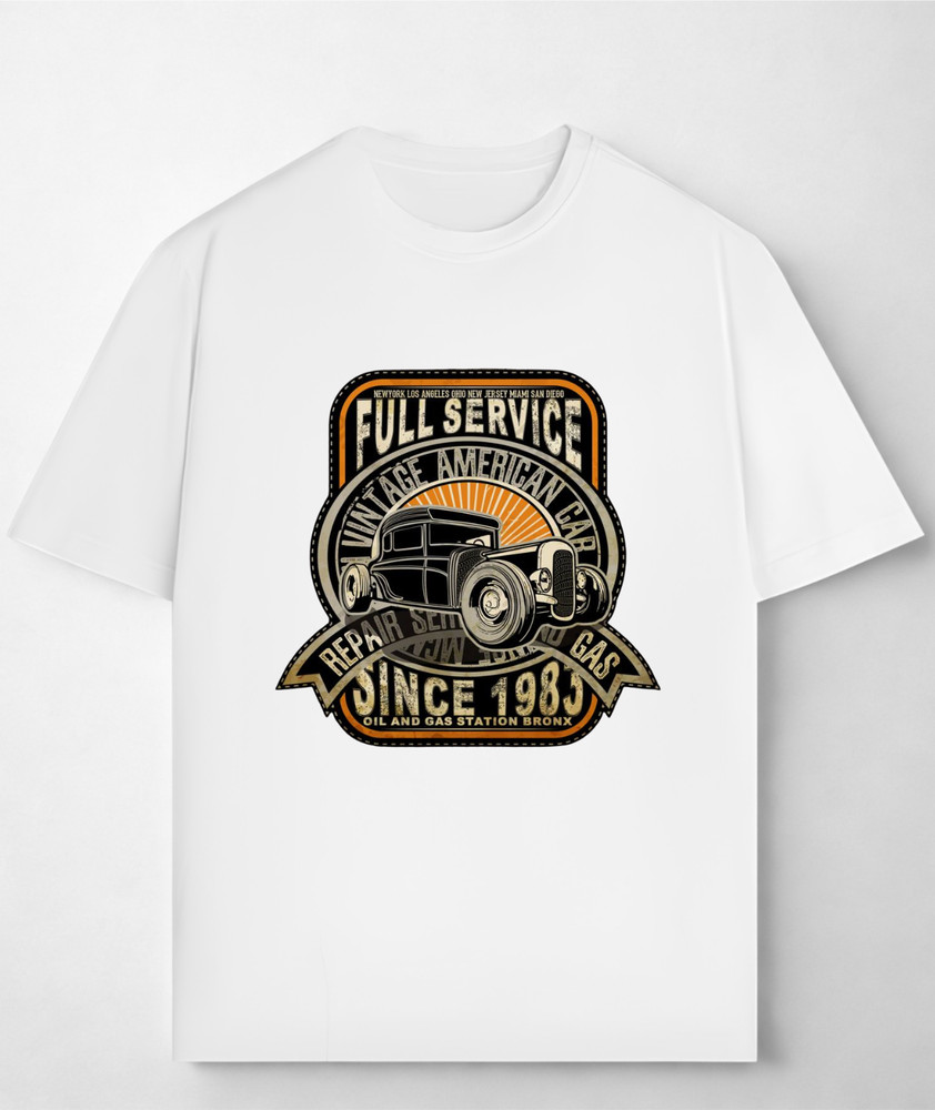 Classic Car Garage Graphic T-Shirt Retro Automotive Enthusiast Tee