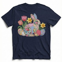 Easter Bunny Patchwork Floral Spring T-Shirt Holiday Cute Pastel Egg Lover Tee