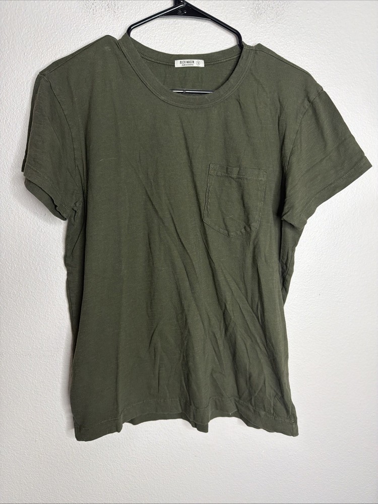 Buck Mason T-Shirt Men’s Small Green Wash Toughknit Pocket Crew Tee USA Made EUC