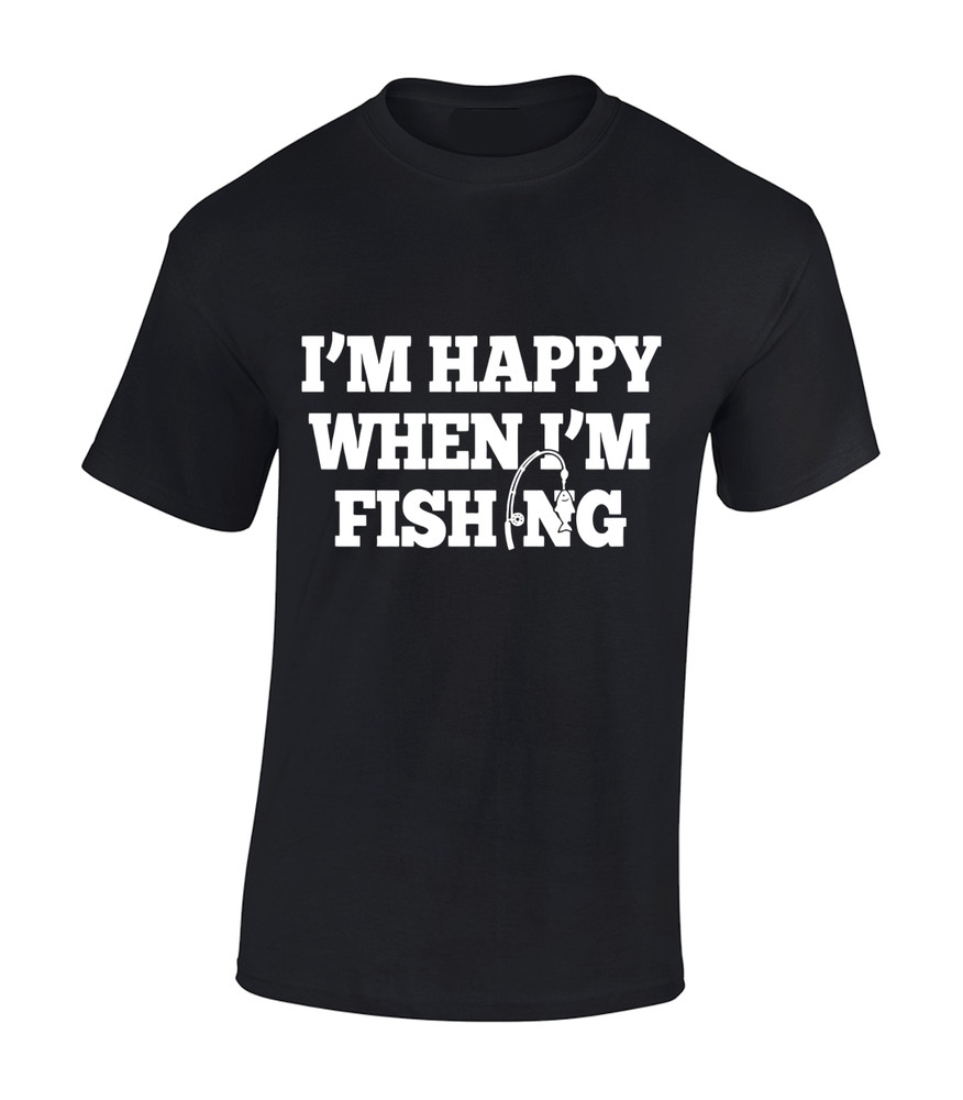 I’M HAPPY WHEN I’M FISHING MENS T SHIRT CARP FISHERMAN ANGLER GIFT IDEA PRESENT