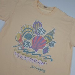 Vintage 90s Star Odyssey Sea Shell Print Shirt Peach USA Single Stitch Anvil FL