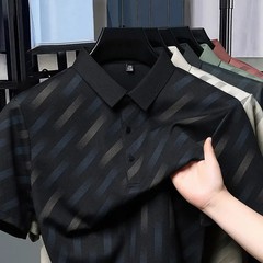 2025 New Men’s Business Casual Short Sleeved Printed Polo Shirt Fashionable Brea